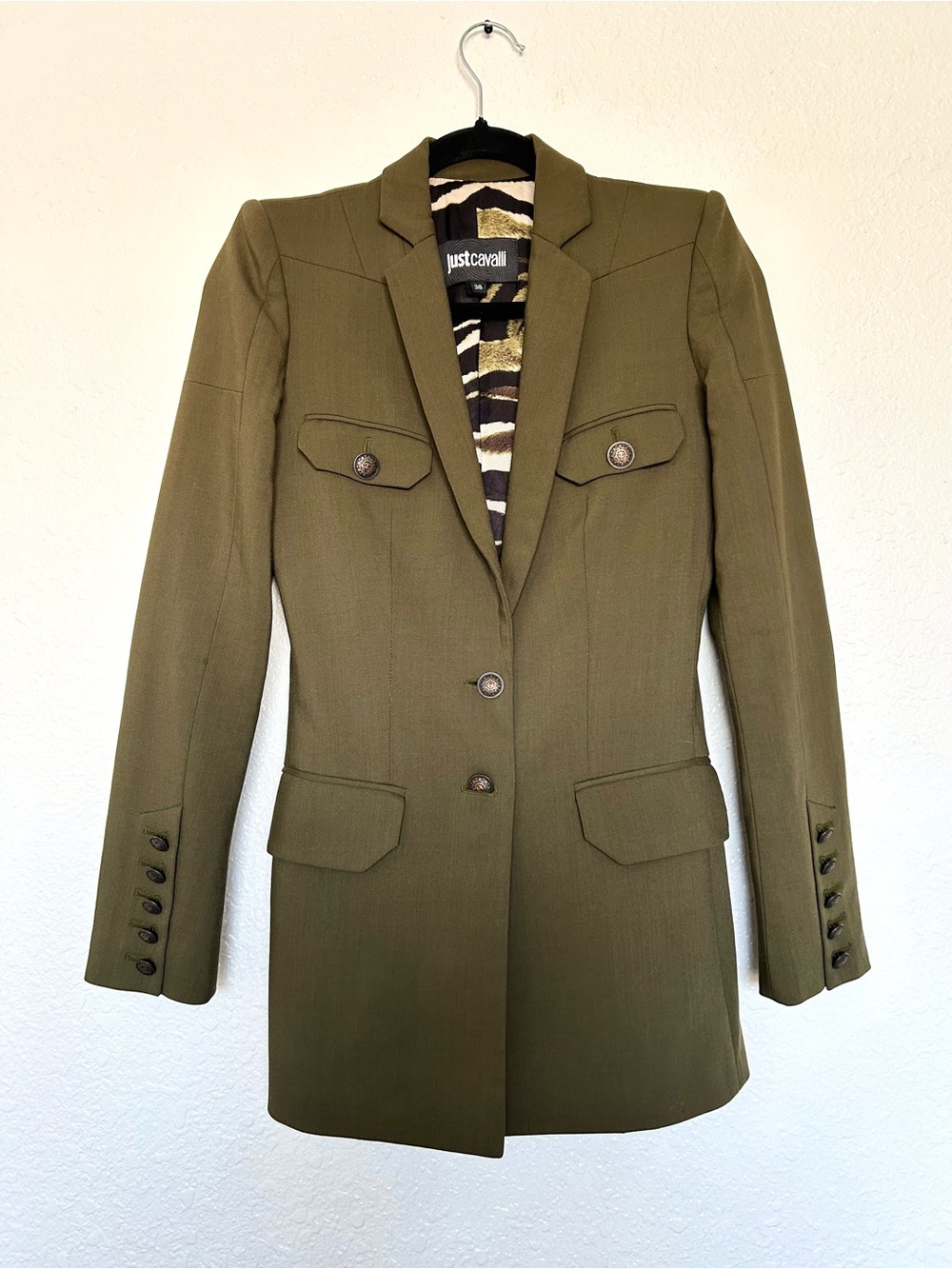 Just Cavalli Olive Green Women's Military-Style Blazer size 38
